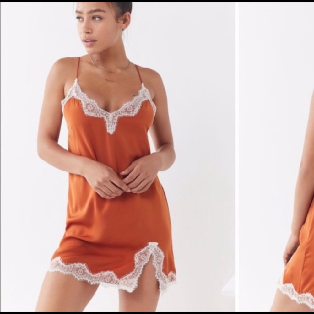 UO Out from Under Orange Satin & Lace Slip Dress - Picture 2 of 9